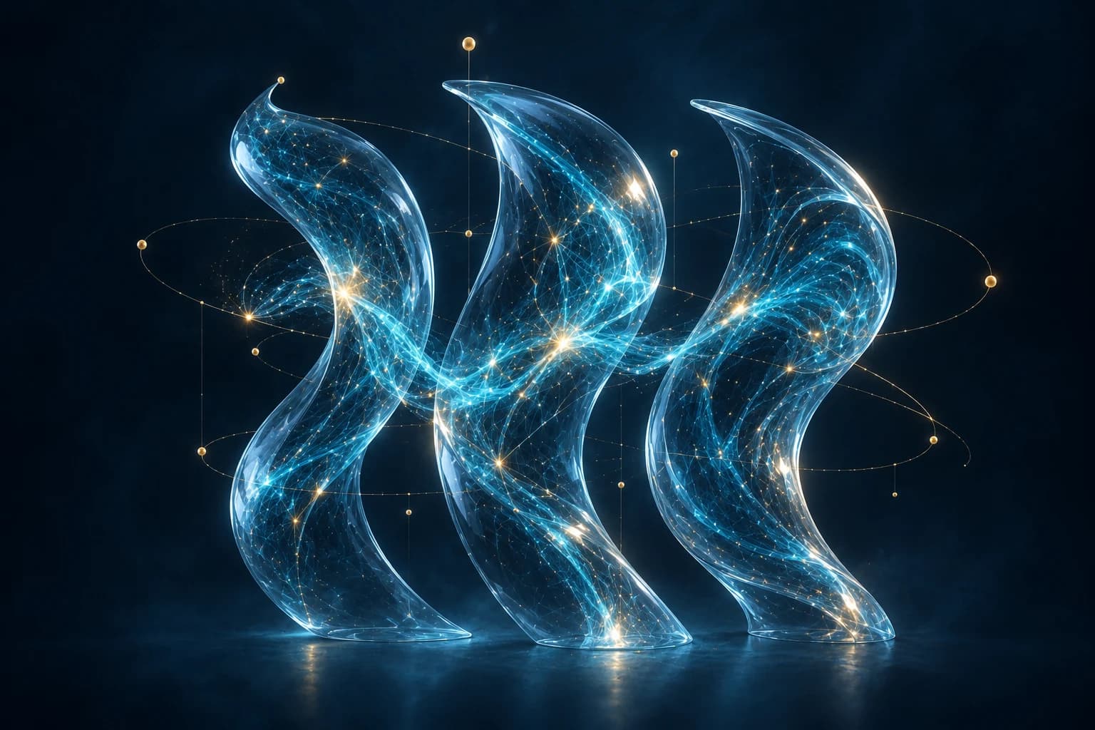 Rubans sculpturaux de verre bleu traversés de lumière : illustration des voix et des témoignages